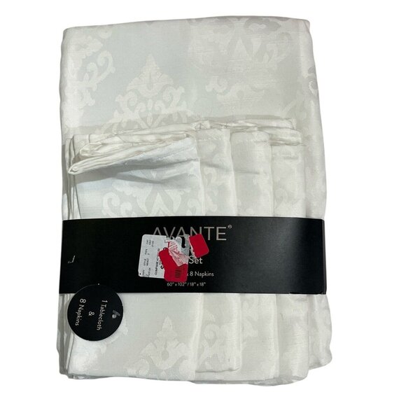 Avante Tablecloth Napkin White Scroll Embossed 60x102 8 Napkins Formal Dining - Picture 4 of 7